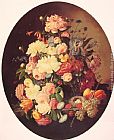 Severin Roesen Still Life with Flowers Oval painting